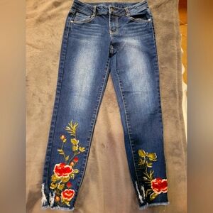 Arizona brand Jeans size 14 like new cut off hems embroidered roses